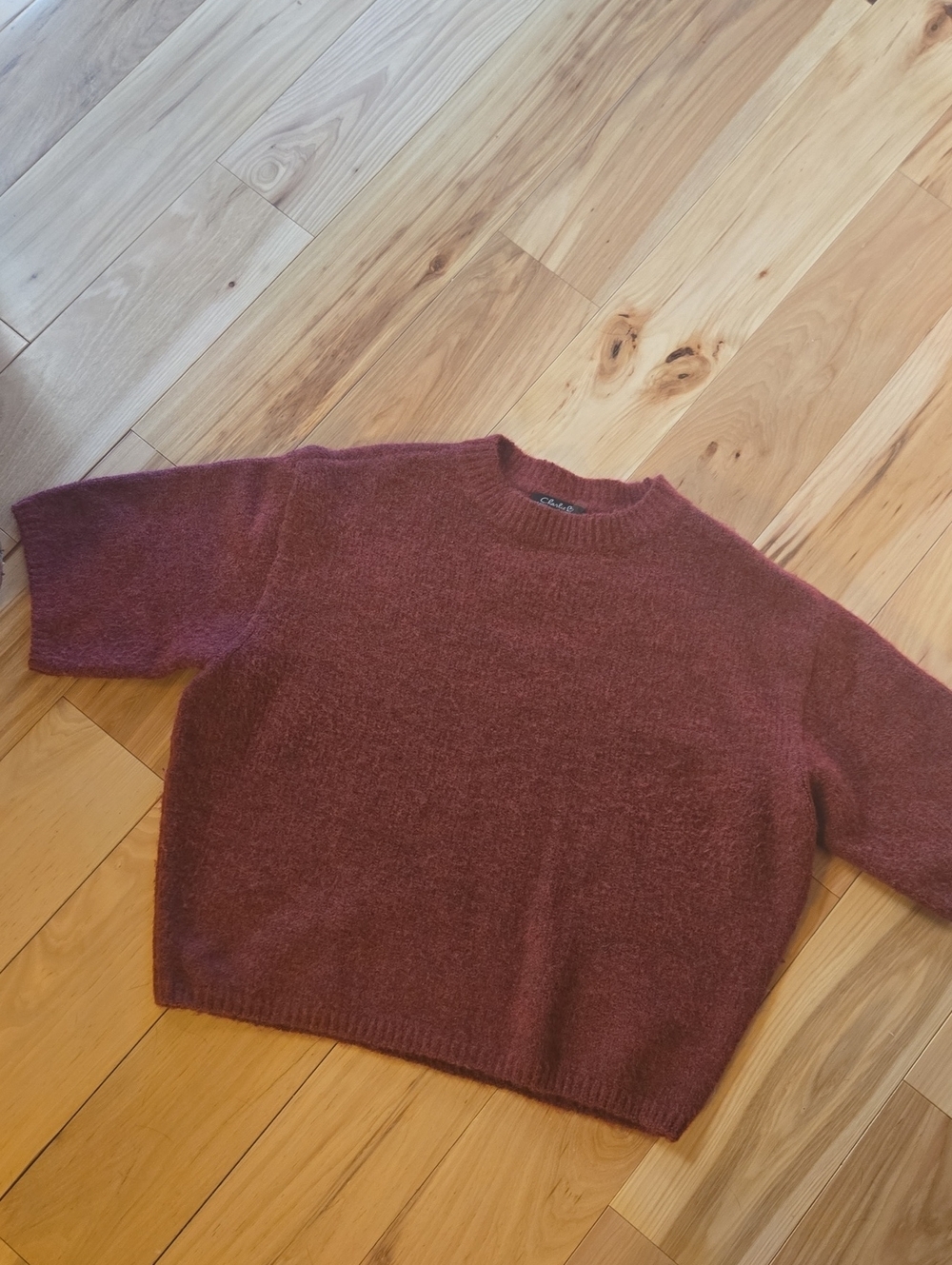 Charlie B Cozy Crewneck Sweater in Burgundy
